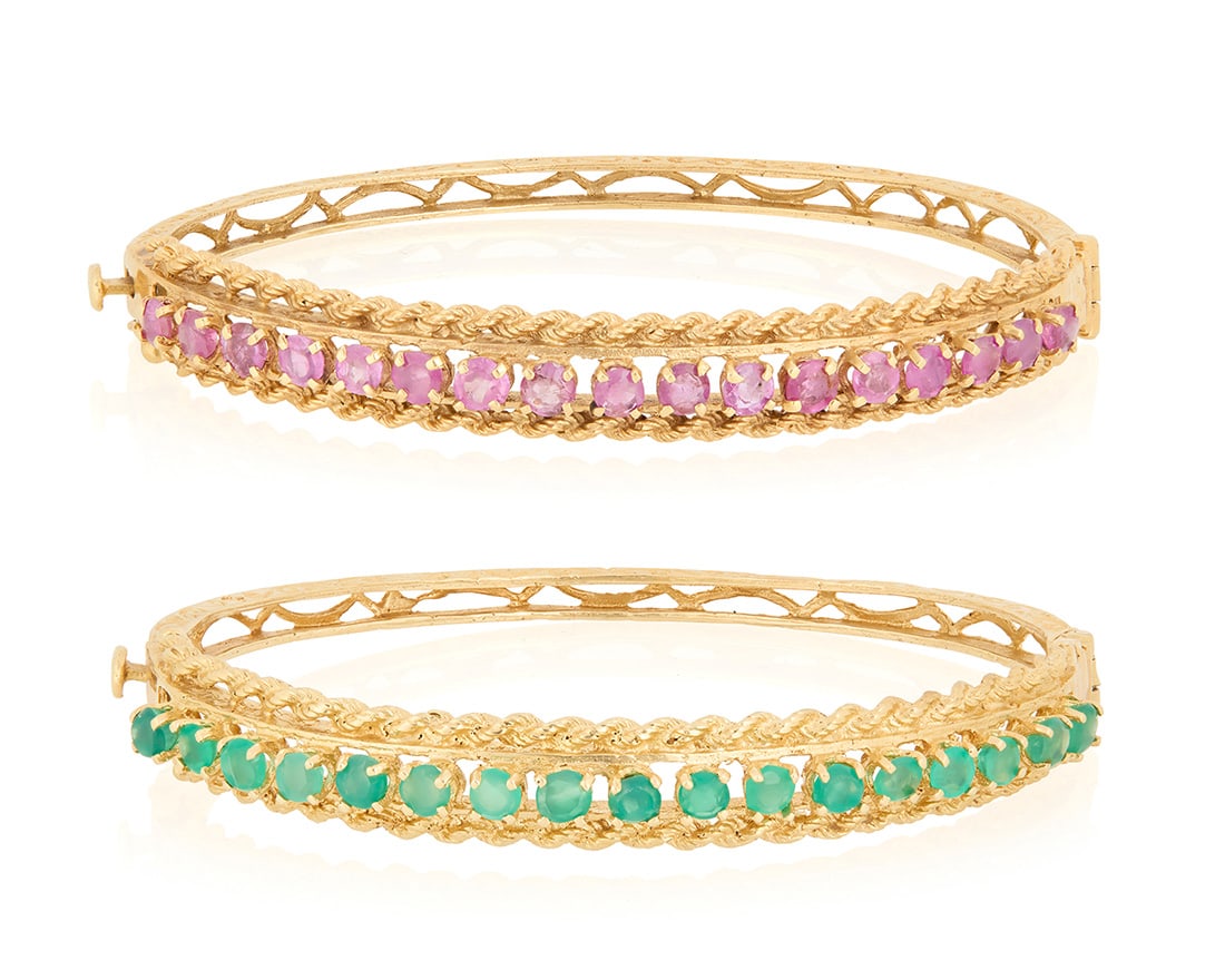 Two 14K Gold and Gem-Set Bangles (1 of 2)