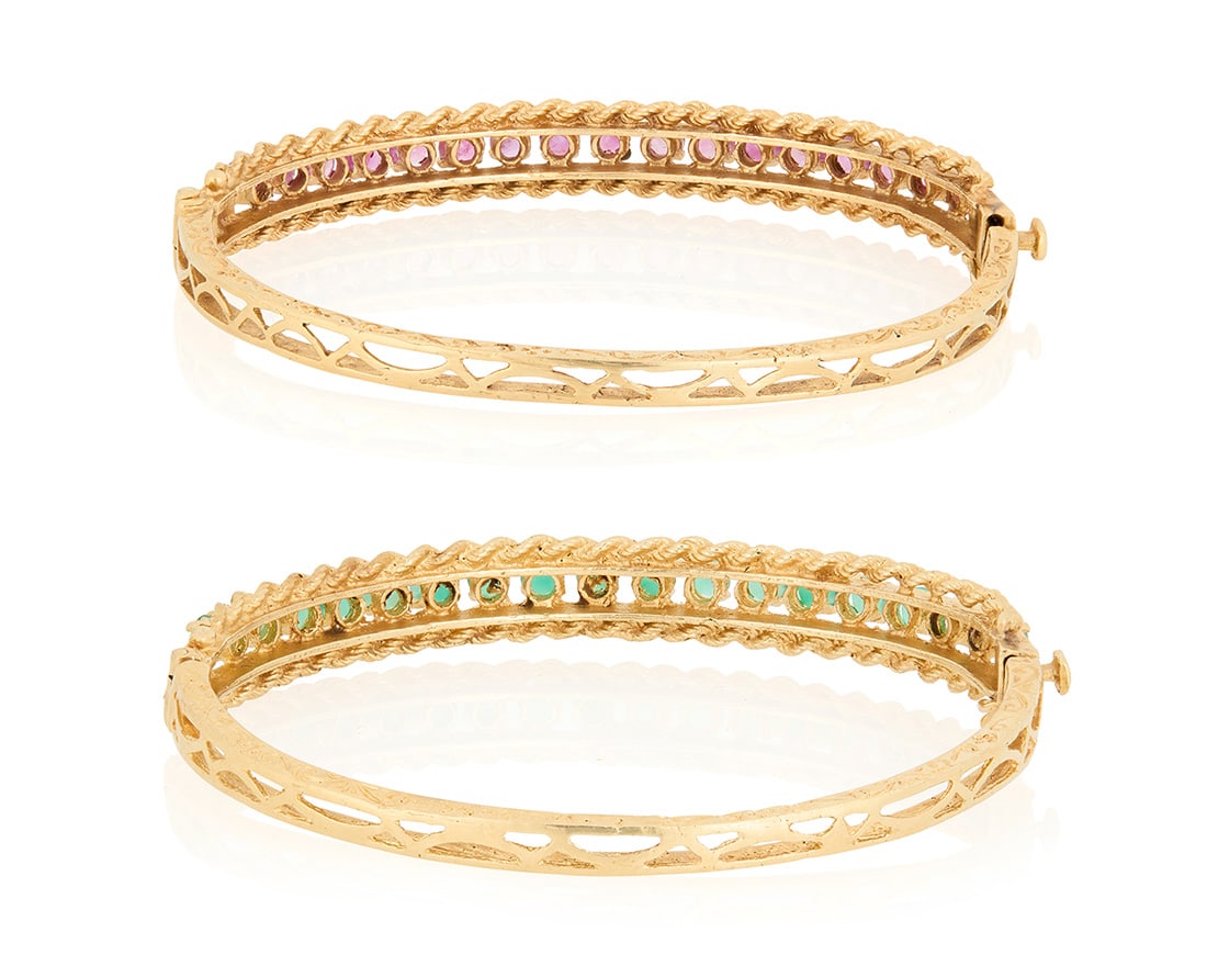 Two 14K Gold and Gem-Set Bangles - 2