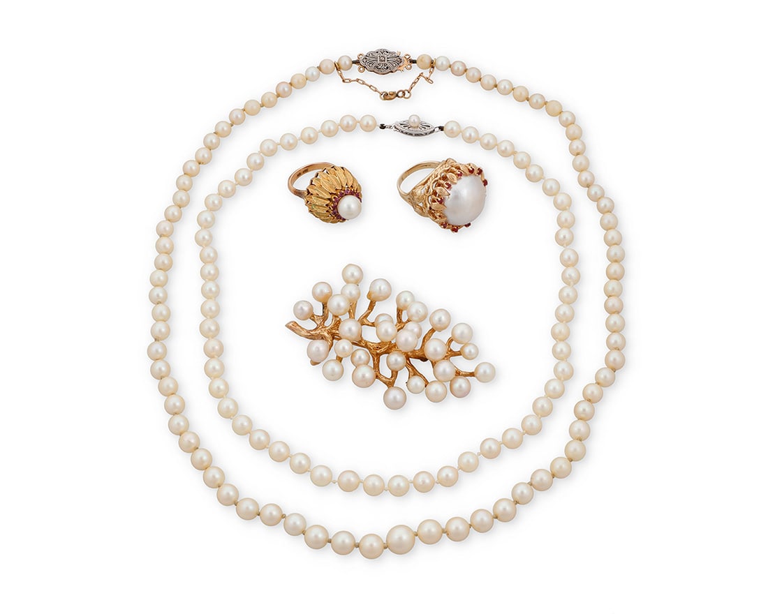 A Group of Gold and Cultured Pearl Jewelry (1 of 2)