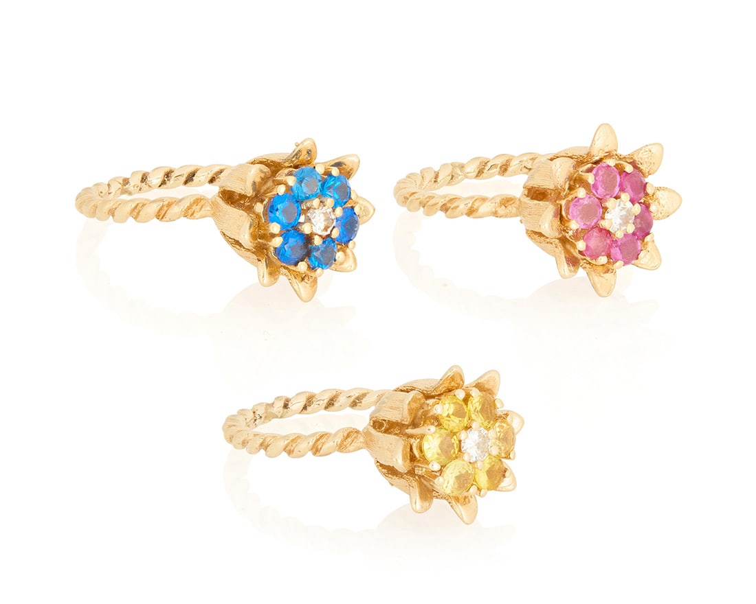 Three 12K Gold and Gem-Set Rings (1 of 5)