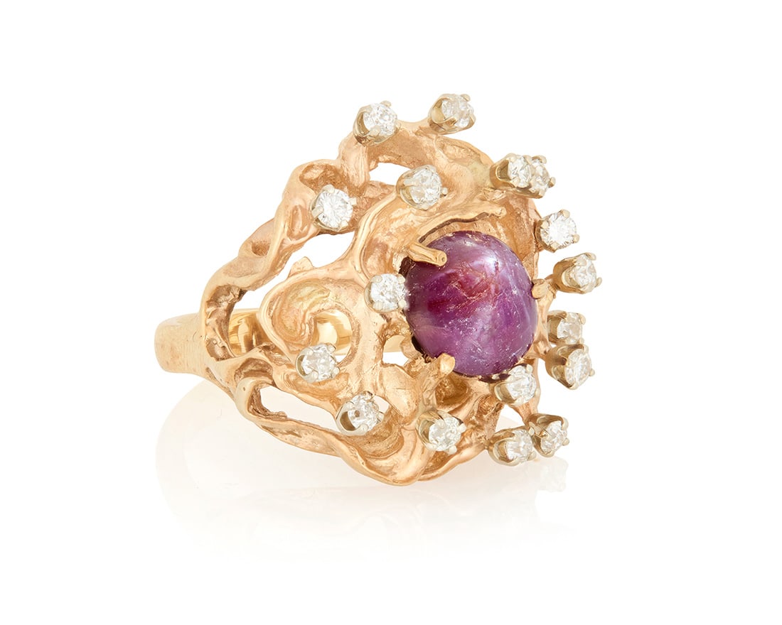 A 14K Gold, Star Ruby and Diamond Ring (1 of 2)