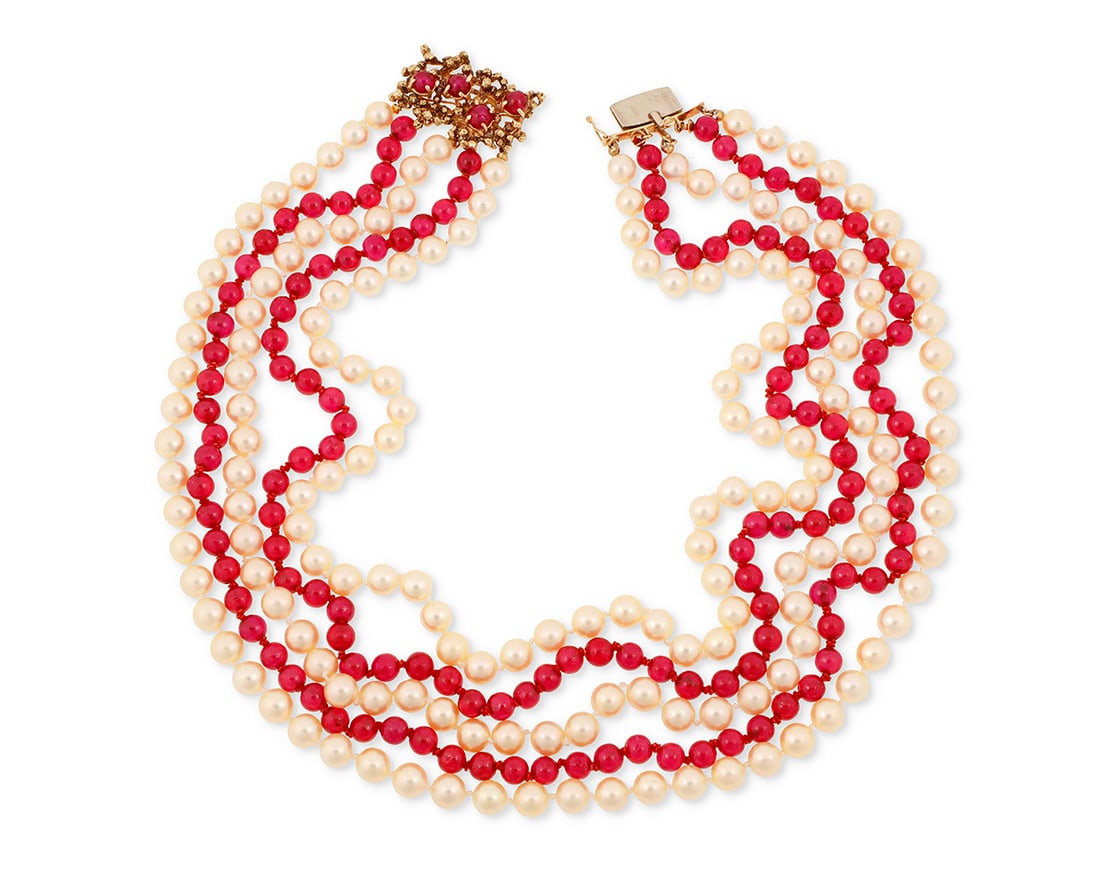 A 14K Gold, Cultured Pearl, and Glass Necklace (1 of 3)