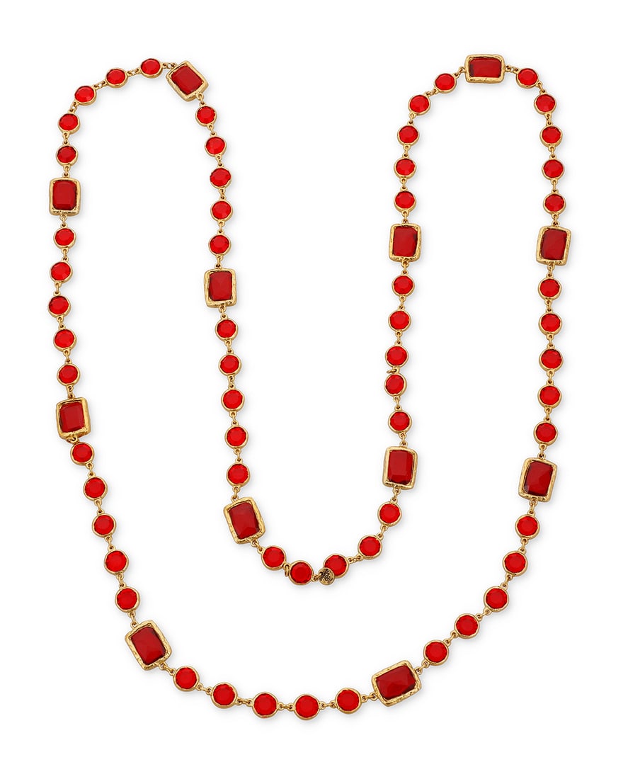 CHANEL: A Gold Tone and Red Glass 'Chicklet' Necklace, 1981 (1 of 3)