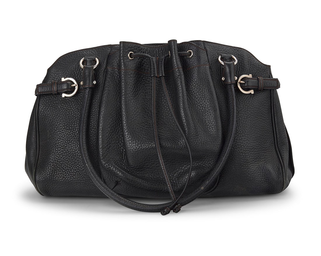Salvatore Ferragamo: A Vintage Black Leather Gancini Handbag (1 of 8)
