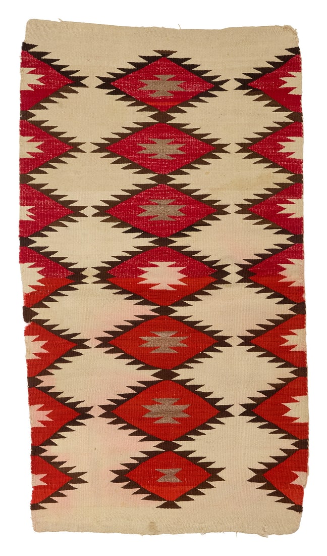 A Navajo double saddle blanket Early 20th century, Dine Woven in red, cream, natural grey, and (1 of 3)
