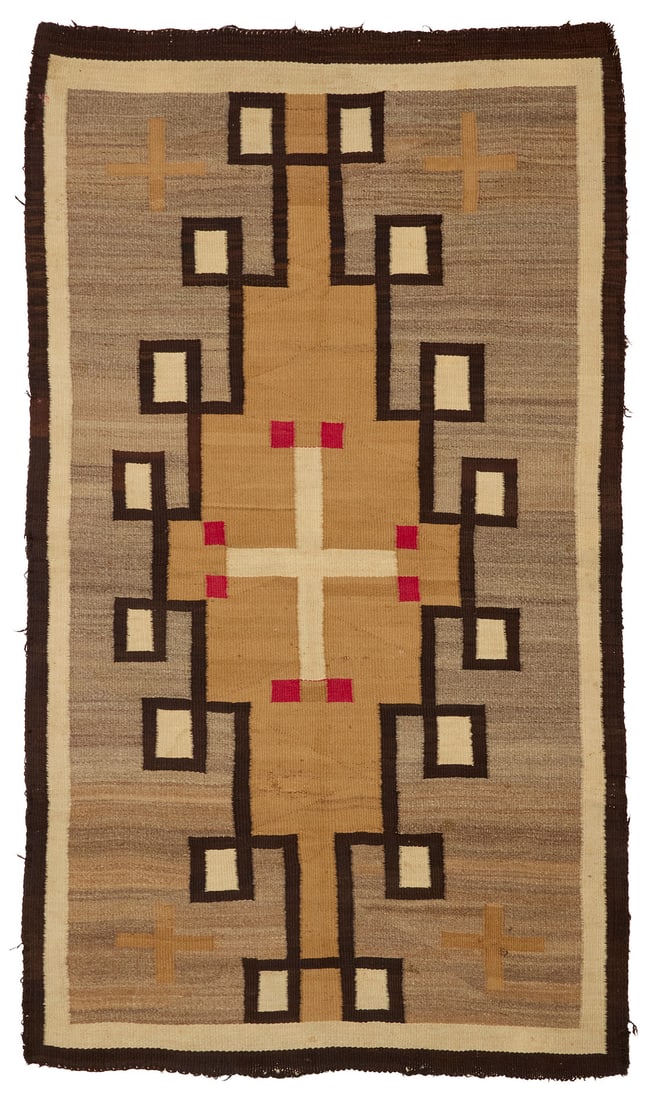 A Navajo regional rug Early 20th century, Dine Woven in red, cream, grey, dark brown, and tan wool (1 of 3)