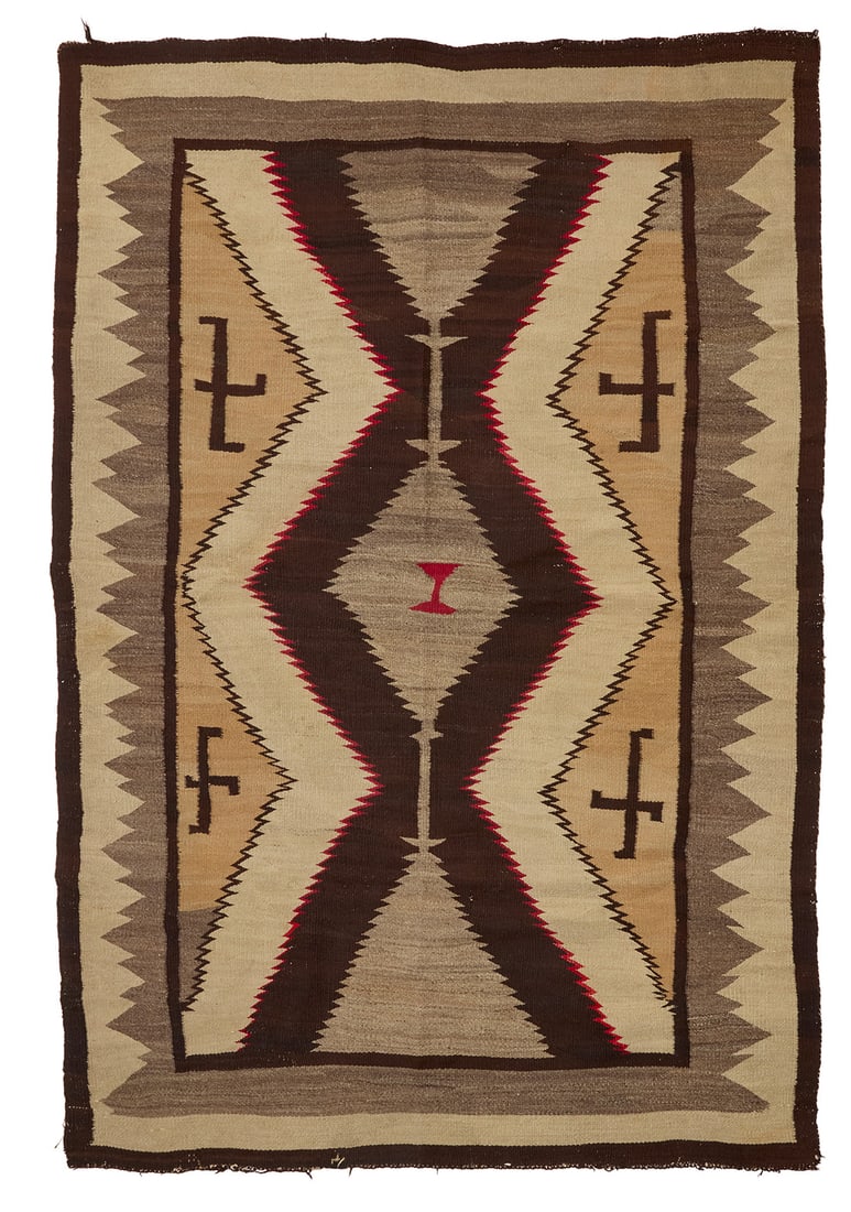 A Navajo regional rug Early 20th century, Dine Woven in red, cream, light and mid-grey, tan, and (1 of 3)