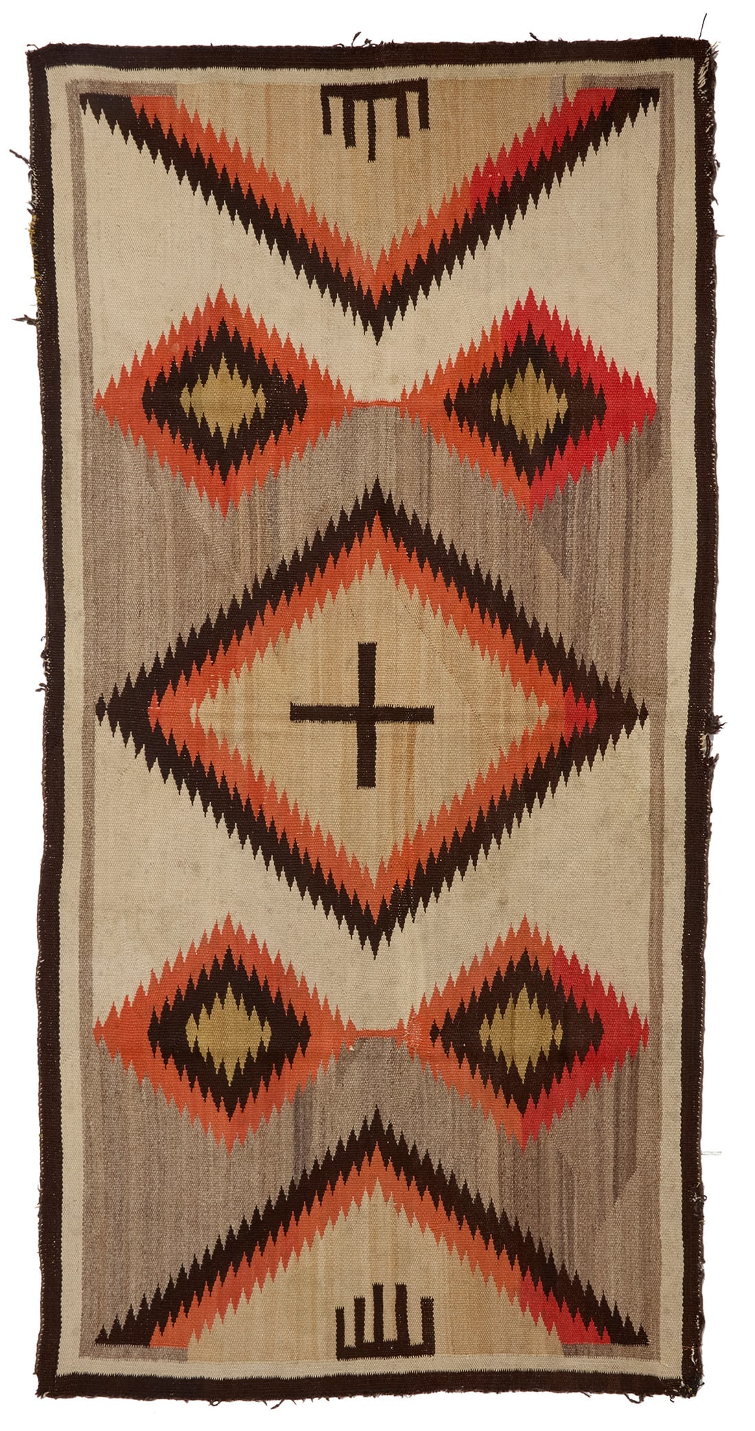 A Navajo Ganado rug Early 20th century, Dine Woven in red, cream, ochre, natural tan and grey, and (1 of 3)