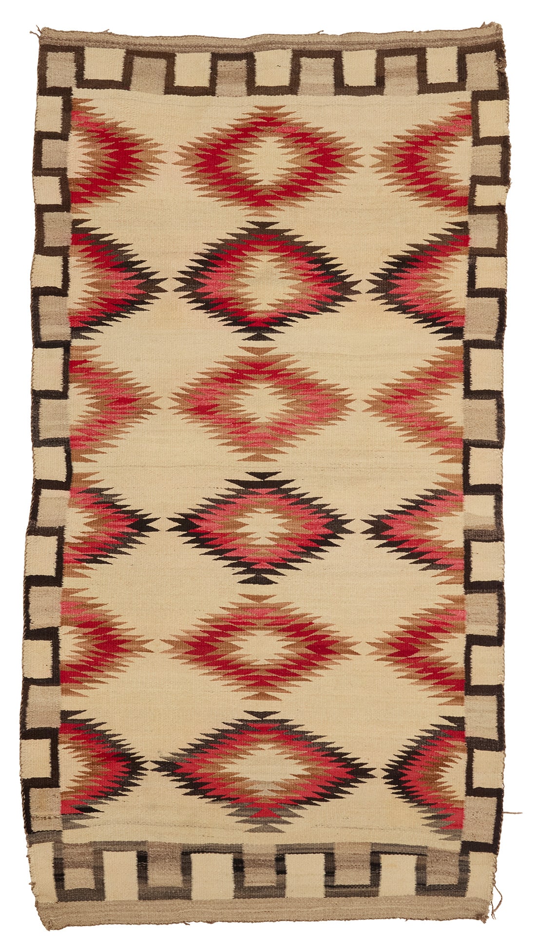 A Navajo regional rug Early 20th century, Dine Woven in cream, natural grey, black, red, tan, and (1 of 3)