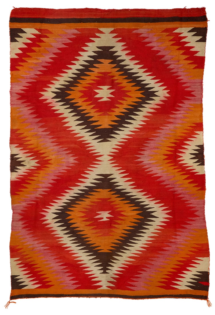 A Navajo Transitional blanket Late 19th/early 20th century, Dine Woven in red, cream, orange, (1 of 3)