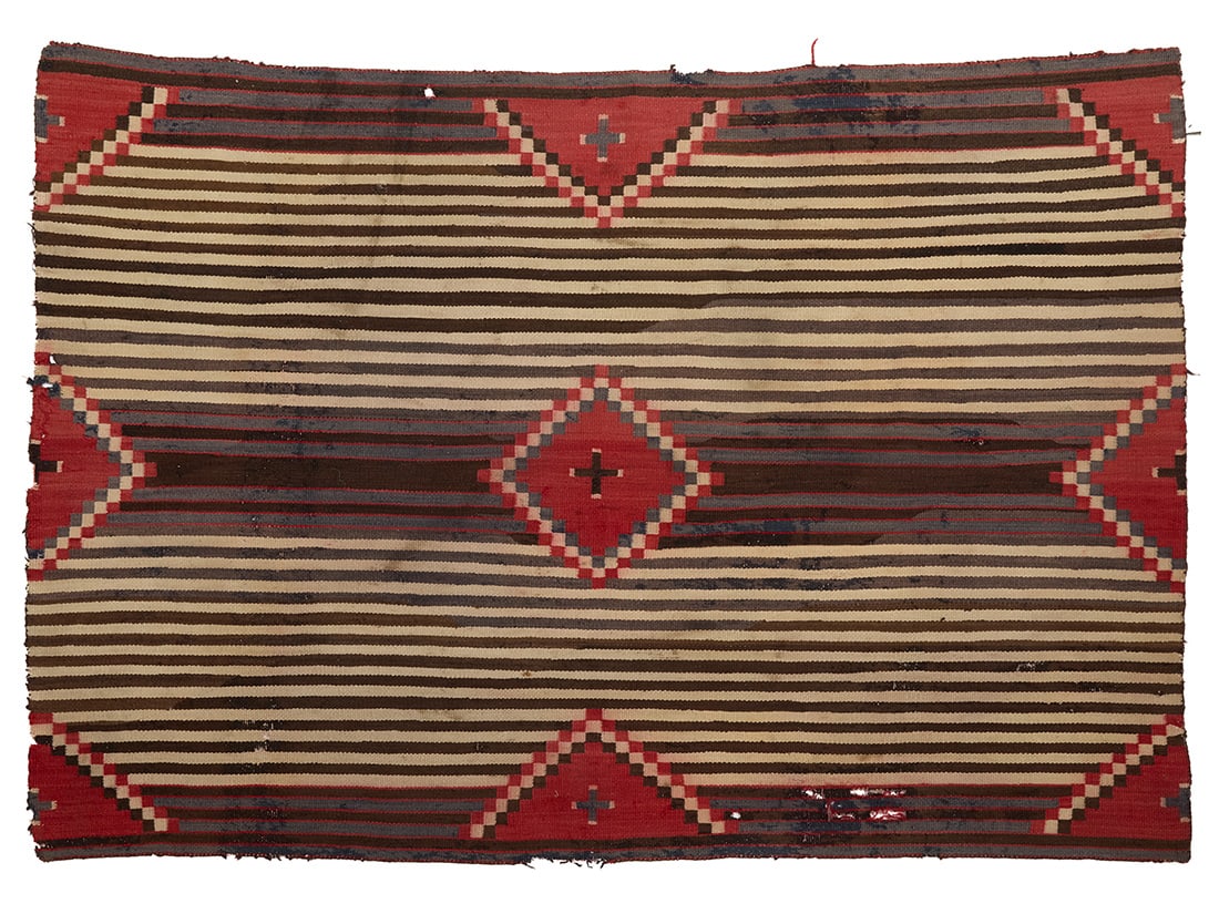 A Navajo Third Phase woman's wearing blanket Late 19th/ Early 20th century, Dine Woven in red, (1 of 7)