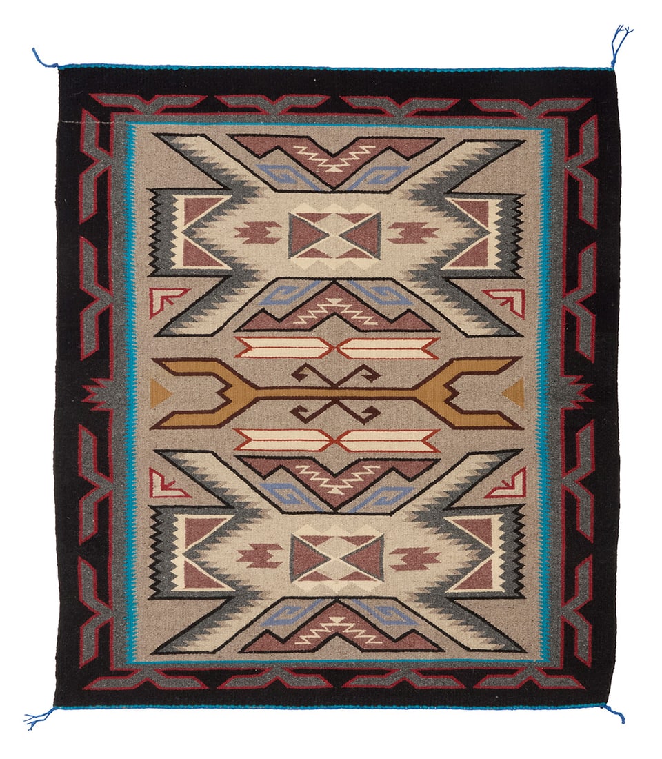 A Navajo Teec Nos Pos textile Late 20th century, Dine; attributed to Gloria Nelson Woven in grey, (1 of 3)