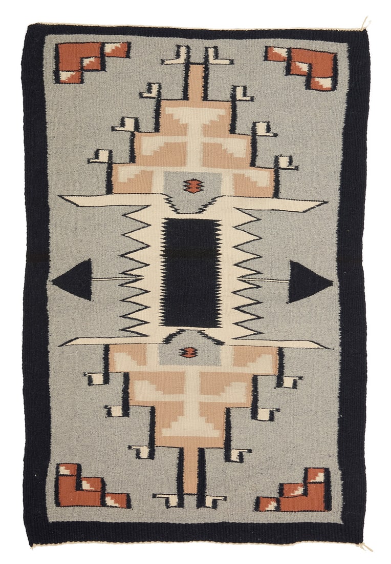 A Navajo regional rug Mid-20th century, Dine Woven in grey, black, cream, tan, and brown wool with (1 of 3)