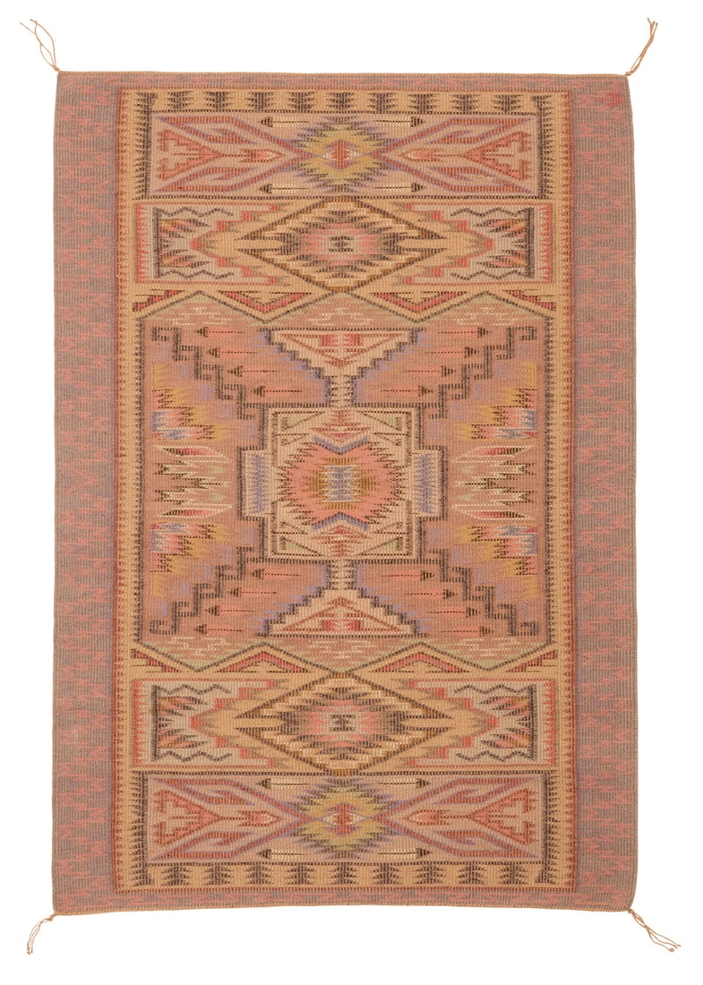 A Navajo Coal Mine Mesa raised outline textile Late 20th century, Dine, attributed to Frieda Scott (1 of 3)