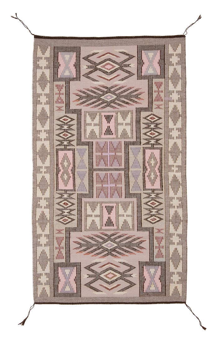 A Navajo raised outline Storm Pattern textile Late 20th century, Dine, Sally Begay (b. 1956) Woven (1 of 3)