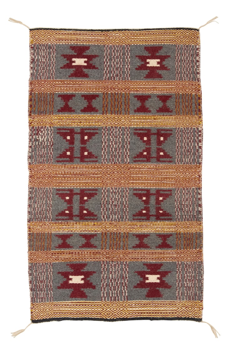 A Navajo double-faced twill saddle blanket Late 20th century, Dine, Sally Becenji Woven in dark (1 of 3)