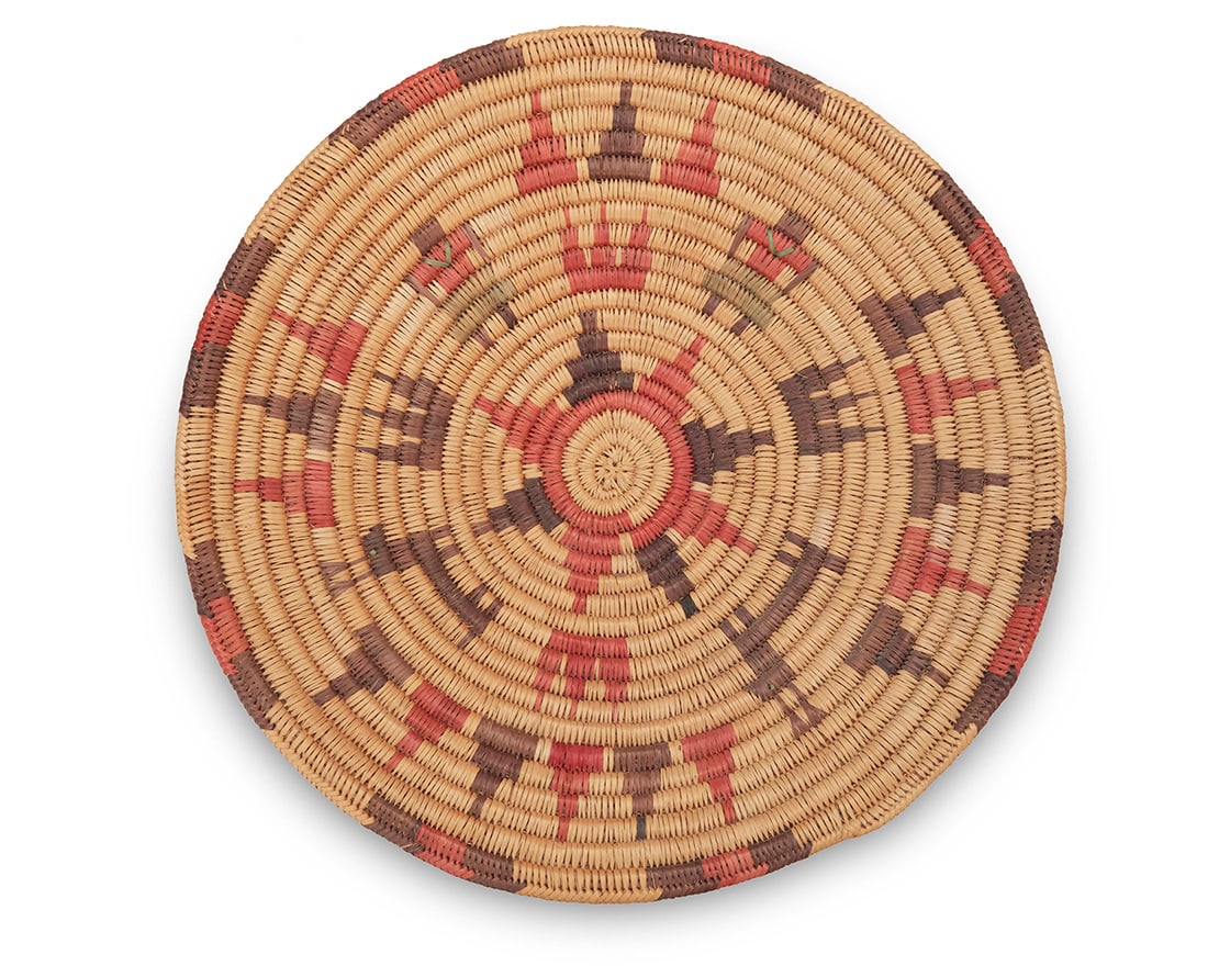 A large polychrome pictorial Navajo wedding basket Late 20th century, Dine, attributed to the (1 of 3)