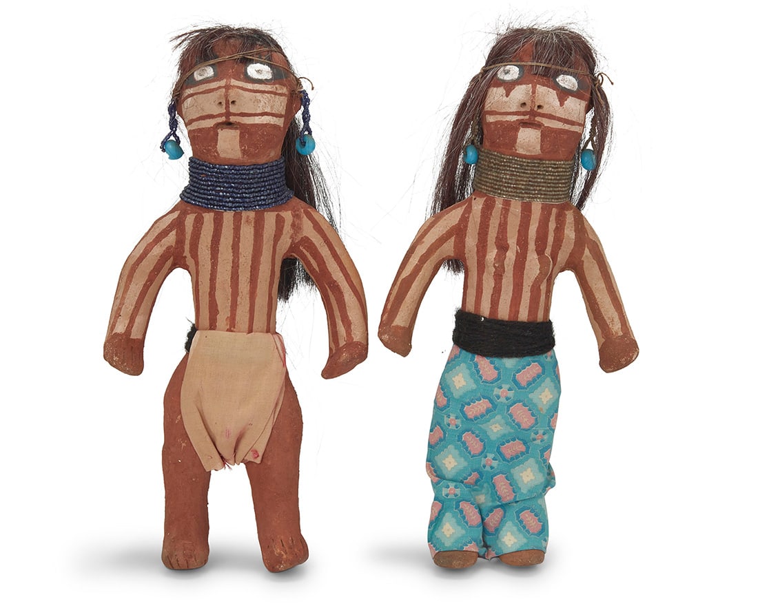 Two Mojave pottery dolls In the manner of Annie Fields (1884-1971, Mojave) Each with horse hair, (1 of 8)