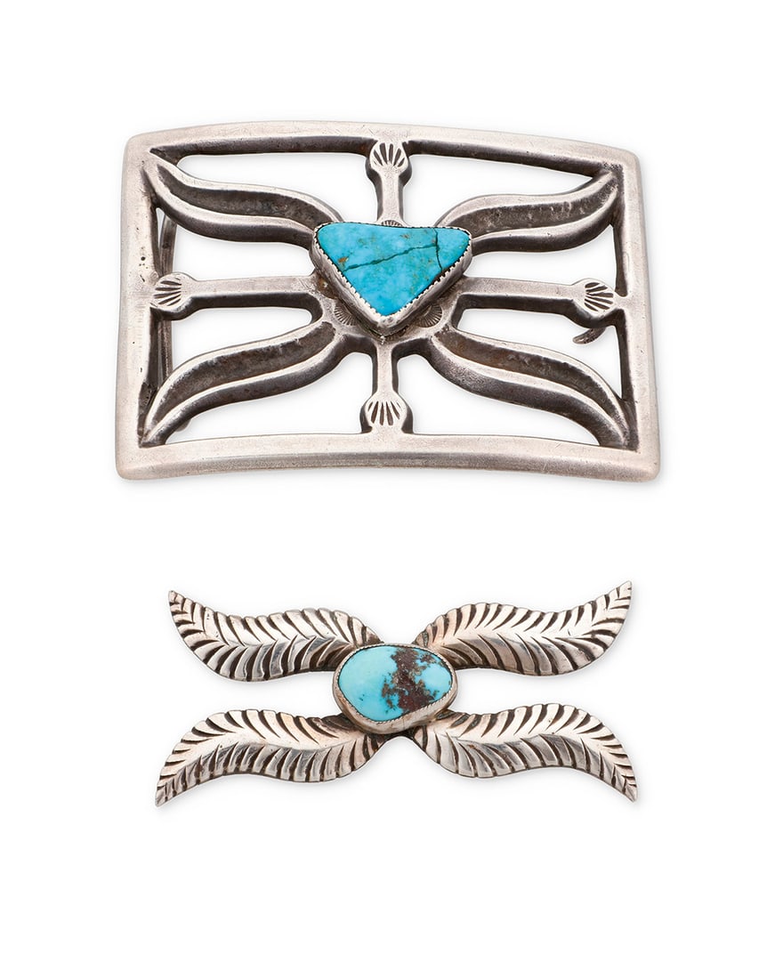 Two Southwest sterling silver and turquoise jewelry items Two works: Carl Allen Begay (d. 2015, (1 of 3)