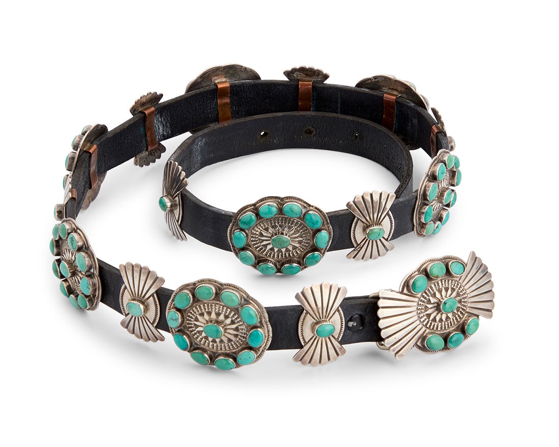 A Delbert Delgarito Navajo sterling silver and turquoise concho belt Delbert Delgarito (b. 20th (1 of 6)