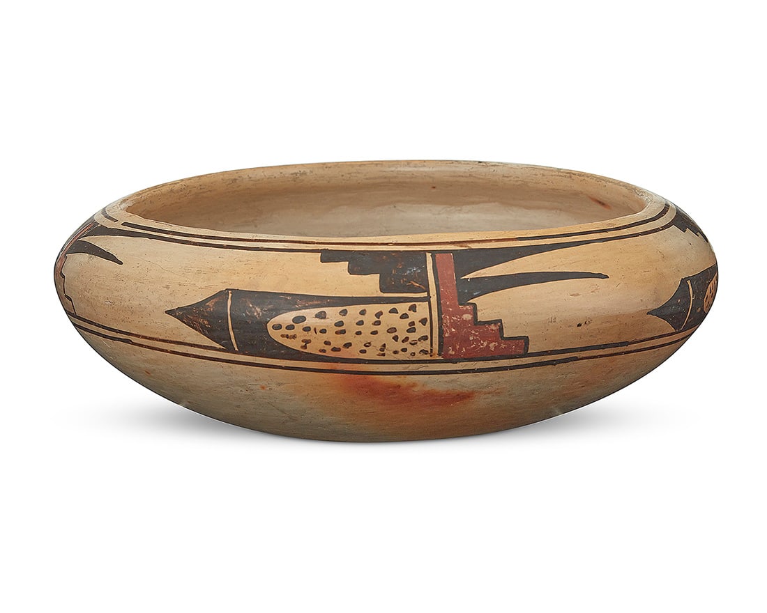 A Hopi Pueblo polychrome pottery bowl Early 20th century With applied paper label: From The Hopi (1 of 5)