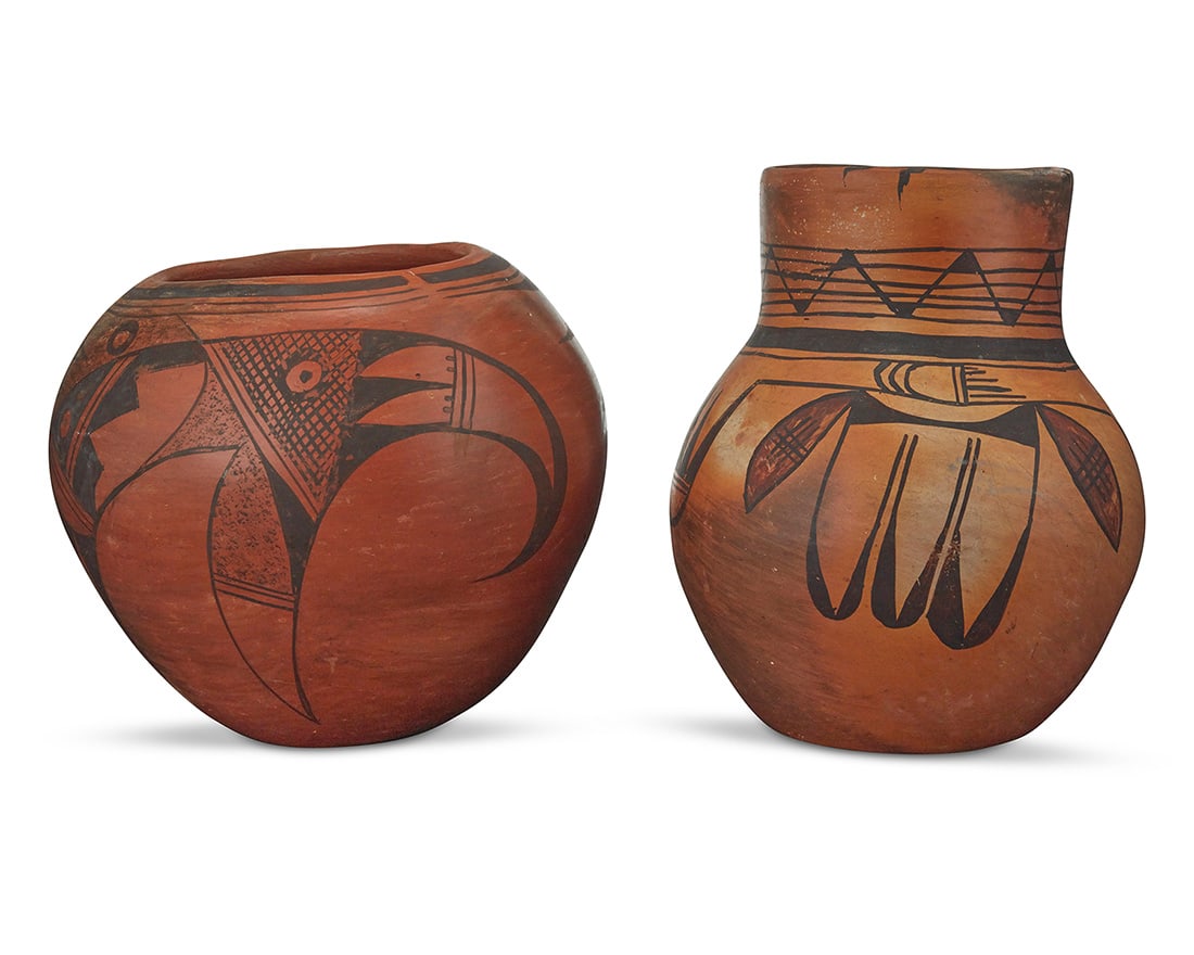 Two Hopi Pueblo pottery vases Early 20th century Comprising a redware jar decorated with black (1 of 5)