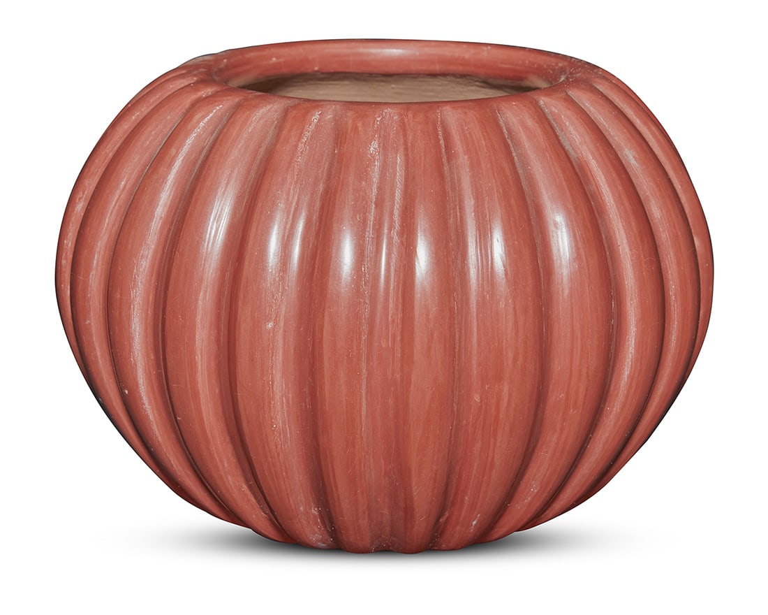 Angela Baca (1927-2014, Santa Clara Pueblo) A redware pottery melon jar, mid/late 20th century (1 of 5)