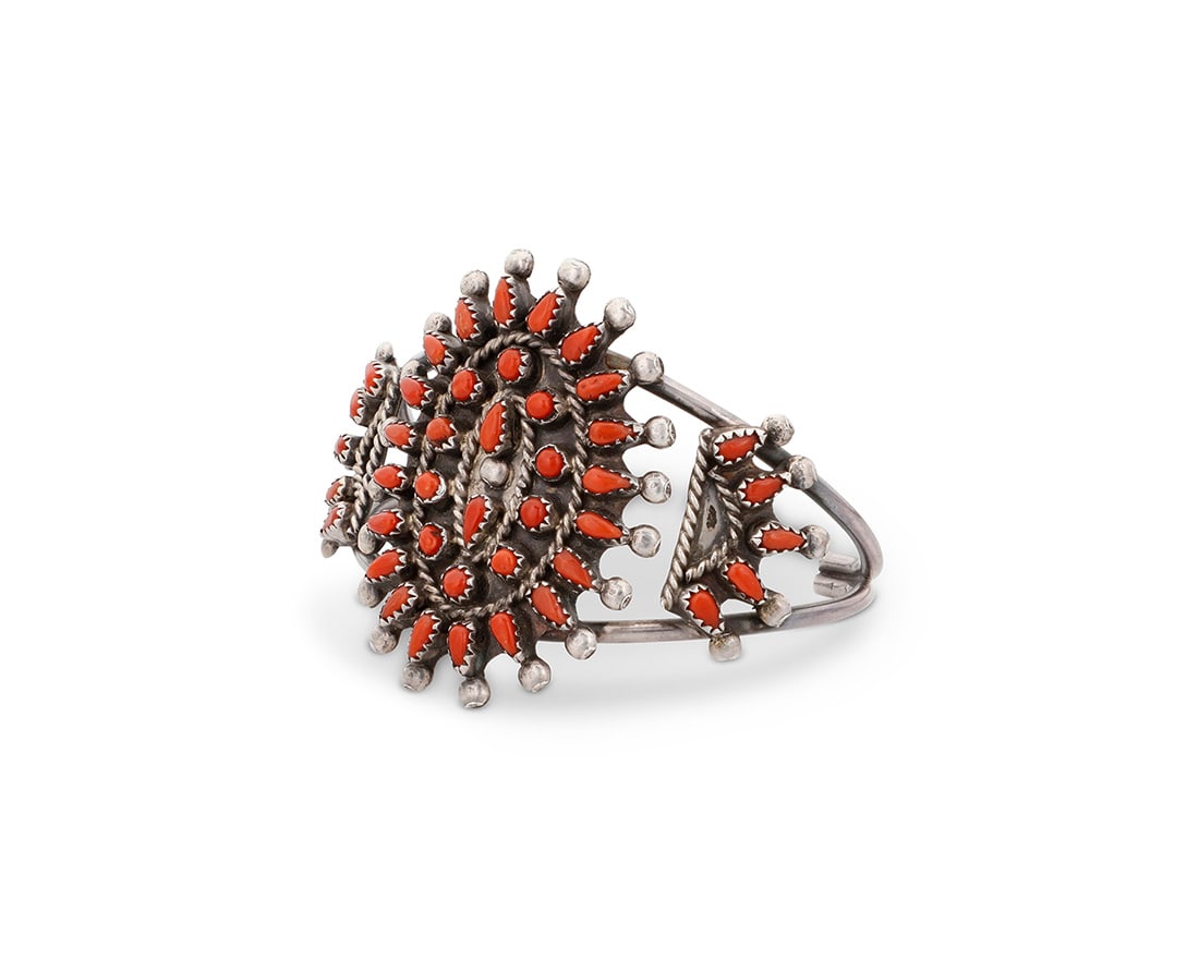 A Southwest Zuni style sterling silver and coral petit point cuff bracelet (1 of 3)