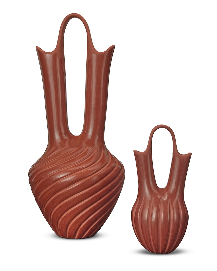 Pauline Romero (b. 1962, Jemez Pueblo) Two redware wedding vases, late 20th/early 21st century (1 of 8)