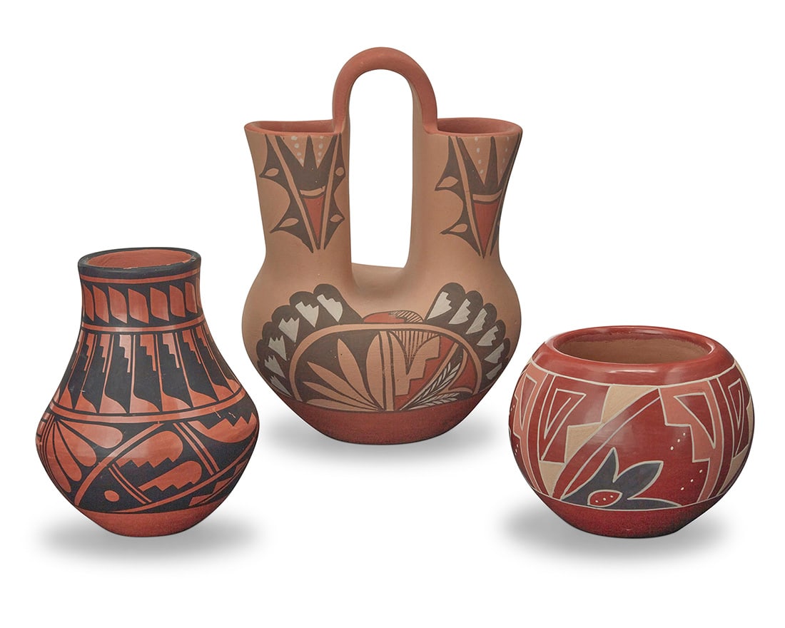 Three Pueblo pottery vessels Three works: Anita Cajero (b. 1965, Jemez Pueblo) A polychrome (1 of 7)