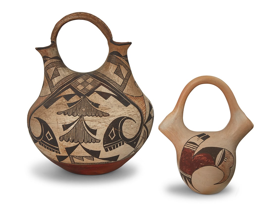 Two Acoma Pueblo polychrome pottery wedding vases Two works: Alice Adams (active 20th century, (1 of 11)