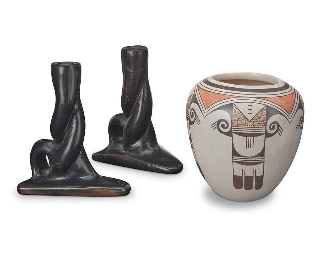Three Pueblo pottery pieces Two works: Frances Chavarria (1906-2000, Santa Clara Pueblo) A pair (1 of 7)