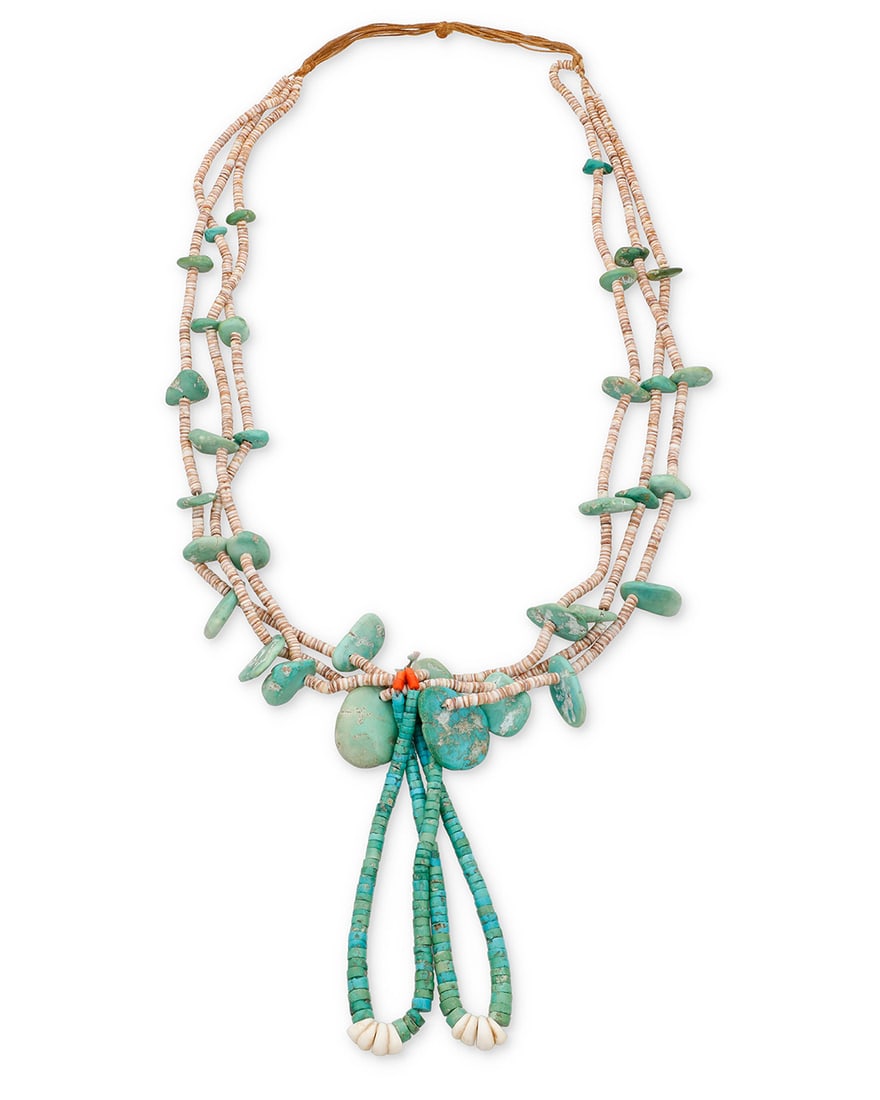 A Kewa Santo Domingo Pueblo turquoise and heishi shell necklace Early/mid-20th century, Santo (1 of 2)