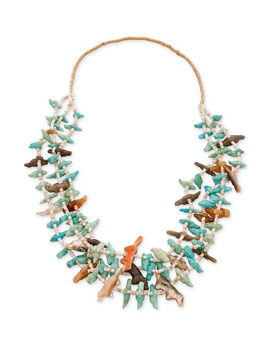 A Southwest Pueblo Zuni style carved stone fetish necklace Mid-20th century A three-strand (1 of 2)