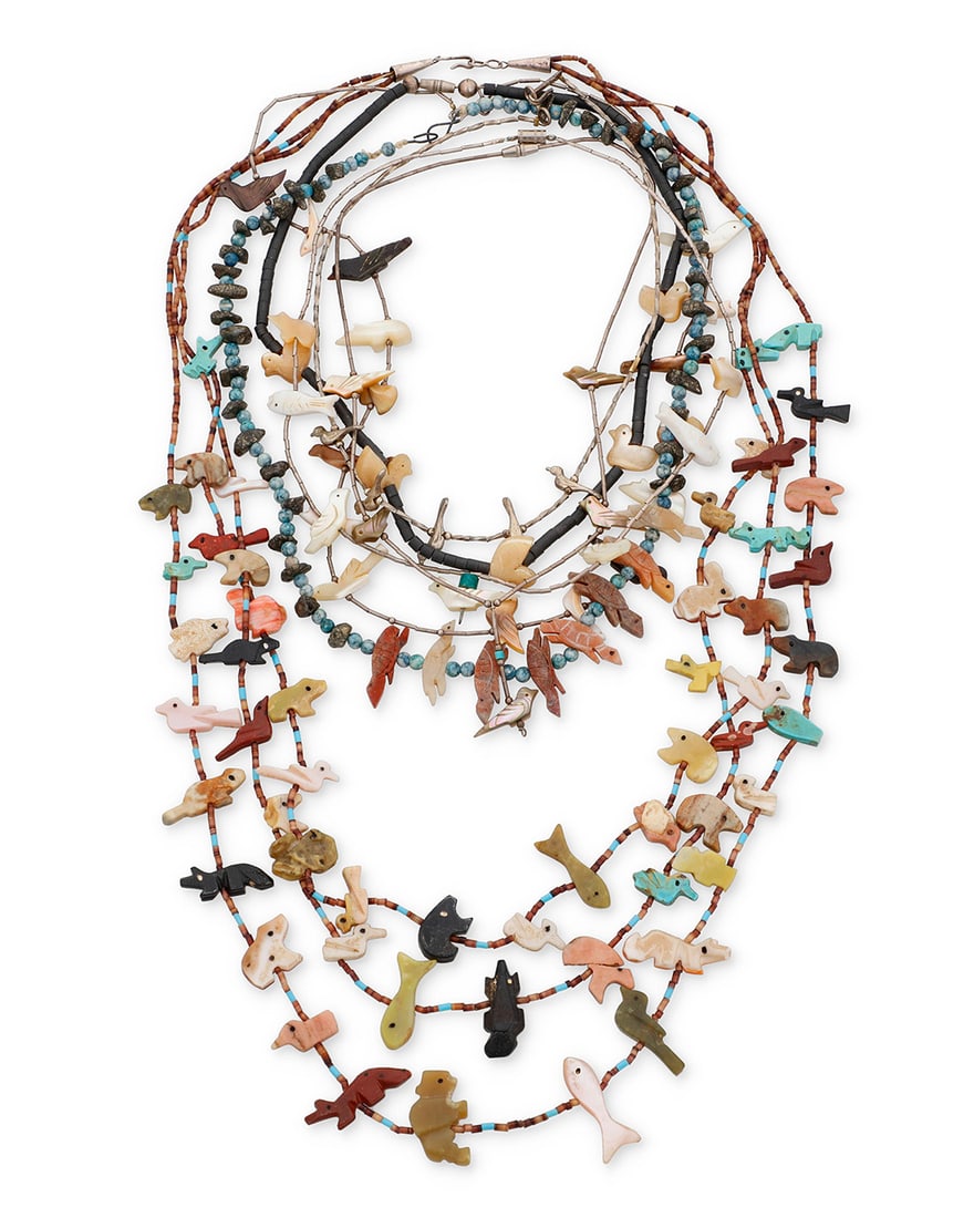 A group of Southwest Pueblo style carved fetish necklaces Late 20th century Unmarked Comprising a (1 of 2)