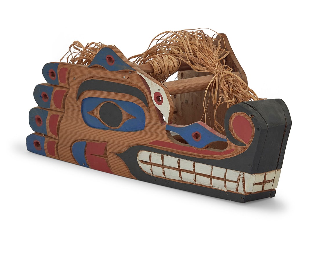 A Northwest Coast polychrome carved cedar carved mask Mid/late 20th century Appears unmarked (1 of 4)