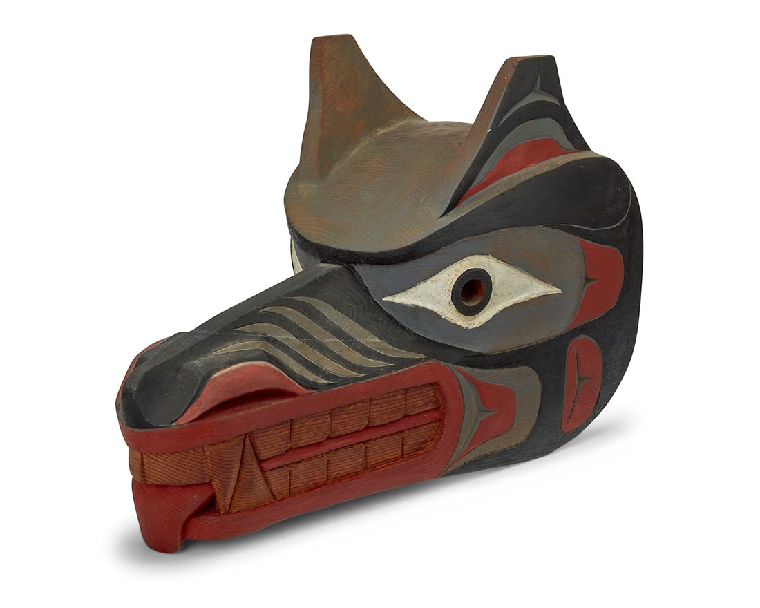 Aubrey LaFortune (b. 1966, Coast Salish) A Northwest Coast polychrome carved cedar wolf mask, late (1 of 7)