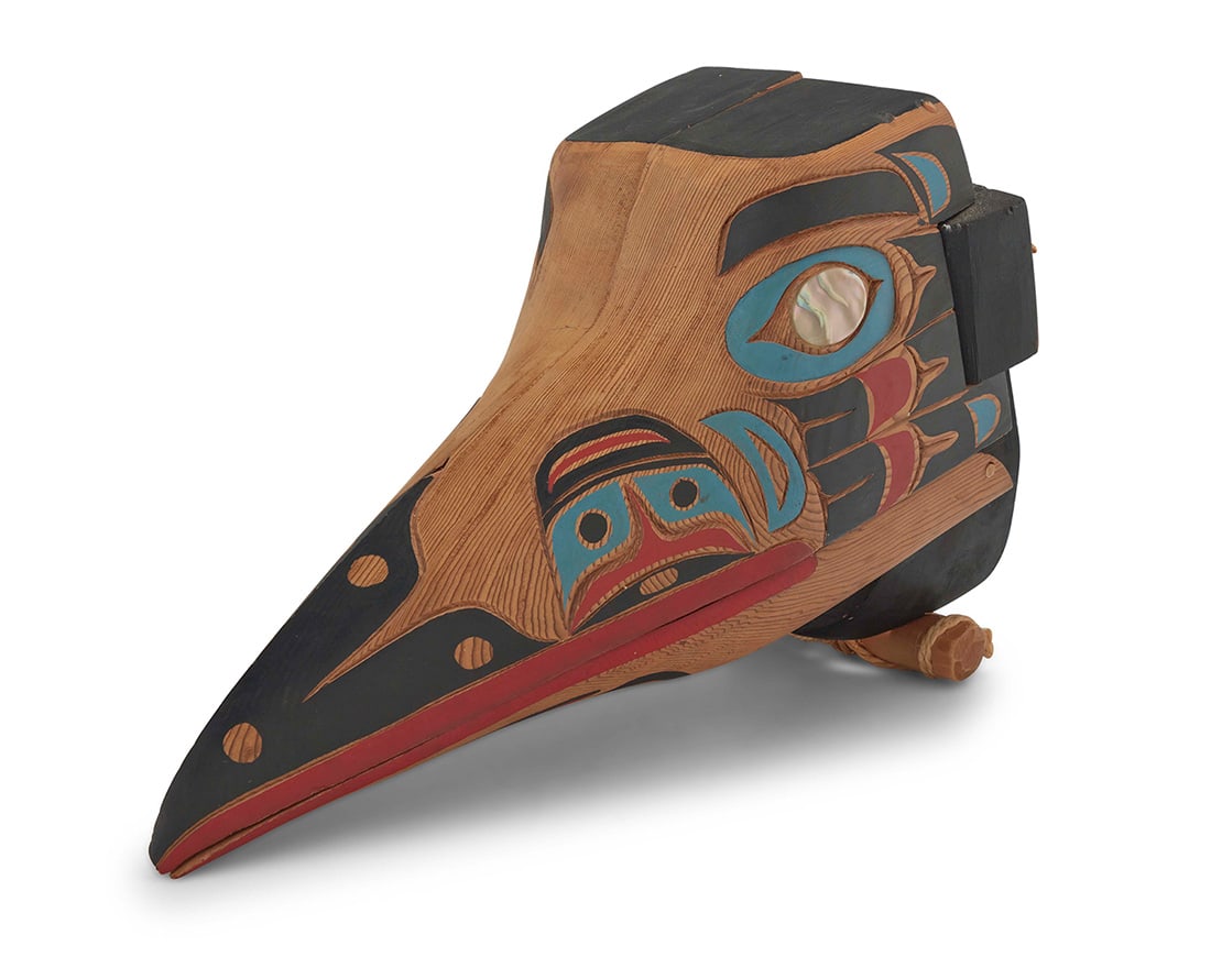 A Northwest Coast polychrome carved cedar raven transformation mask Late 20th century Unmarked (1 of 5)