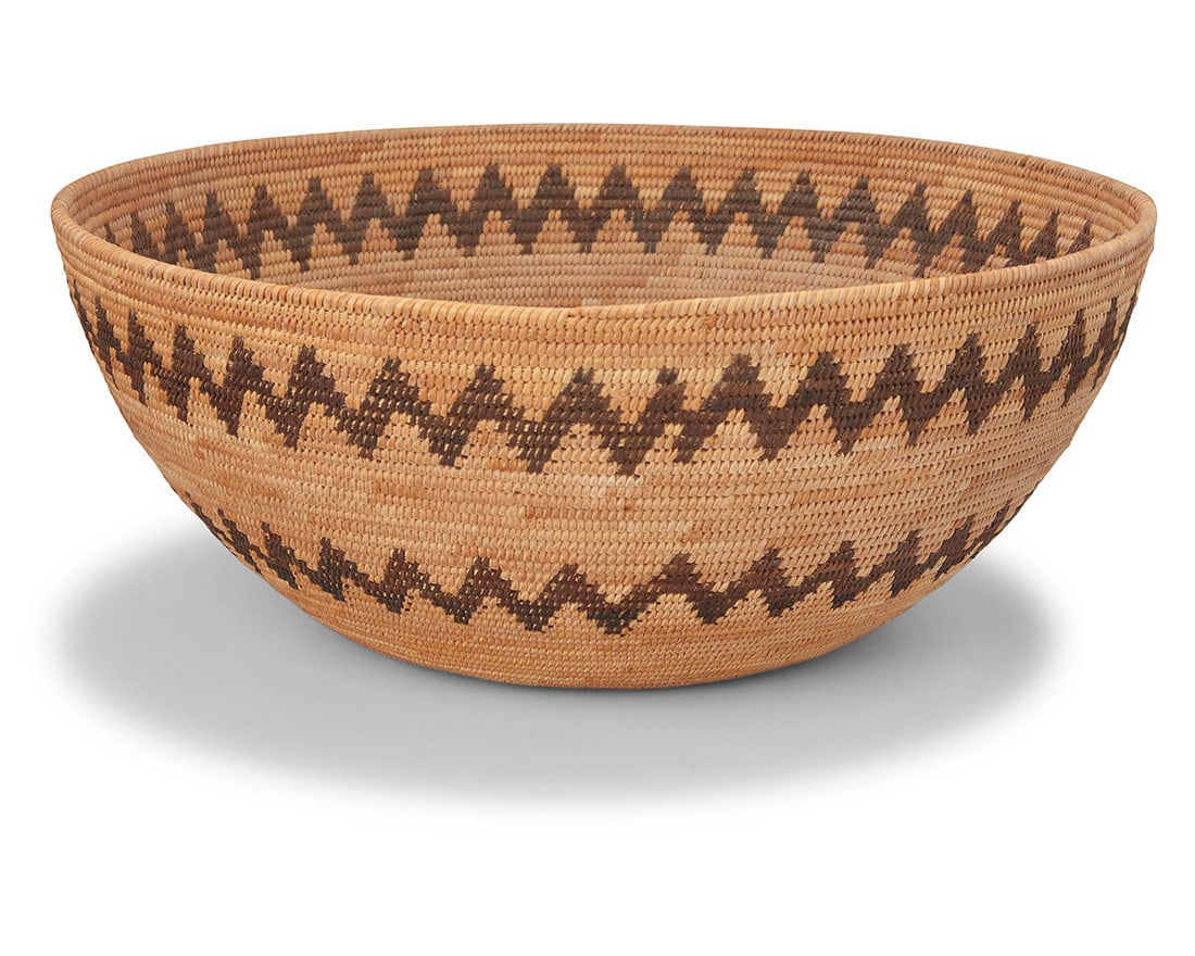 A large Yokuts basketry bowl Early/mid-20th century, Central California A coiled tapered basket (1 of 6)