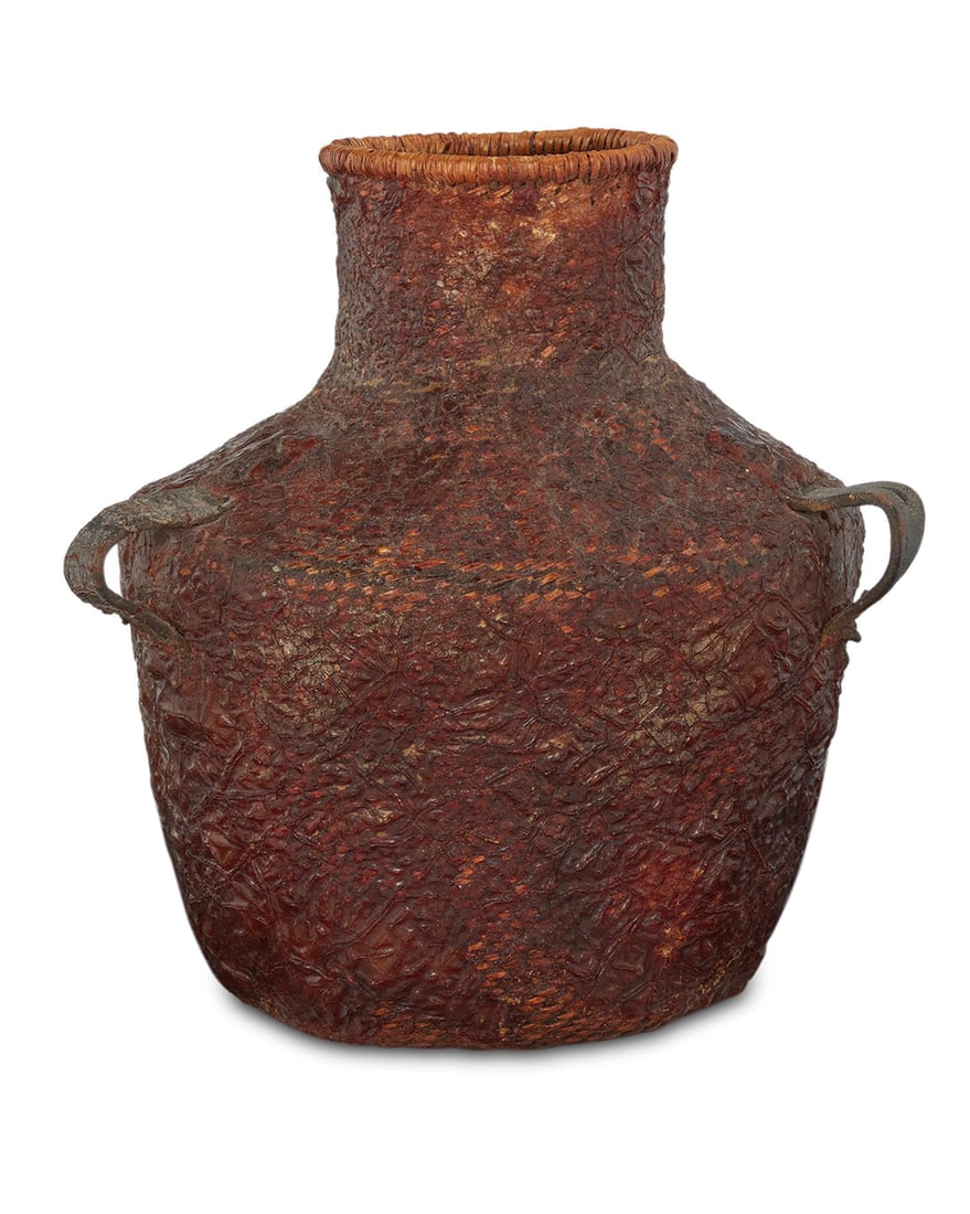 A large Apache basketry water vessel Early 20th century; Southwest United States A twined wide (1 of 4)