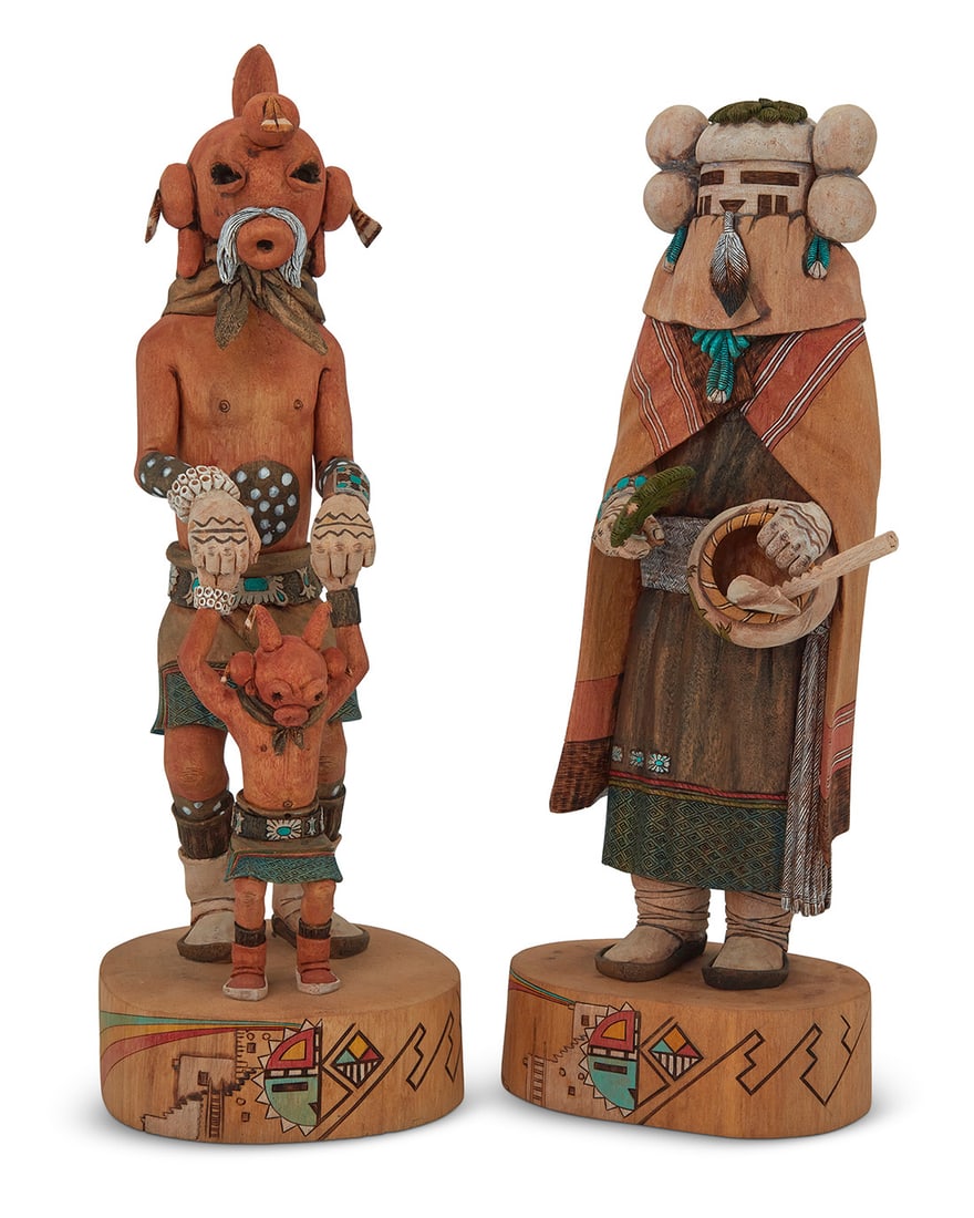 Kerry David (b. 1963, Hopi-Tewa/Navajo) Two polychrome carved cottonwood katsinas, 1997/1999 Each (1 of 6)