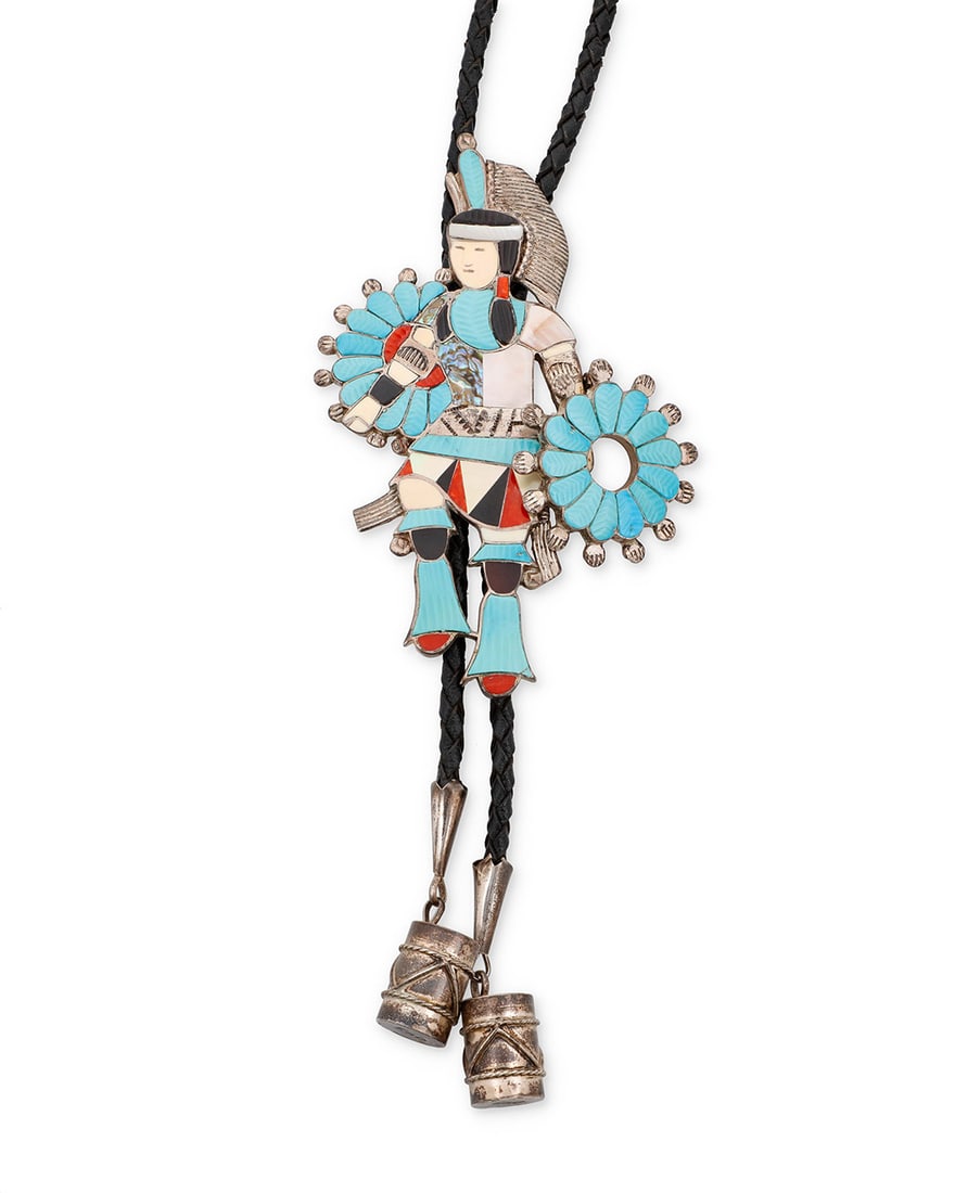 An Eddy Beyuka Zuni sterling silver bolo tie with turquoise and shell inlay Edward A. Beyuka (1 of 2)