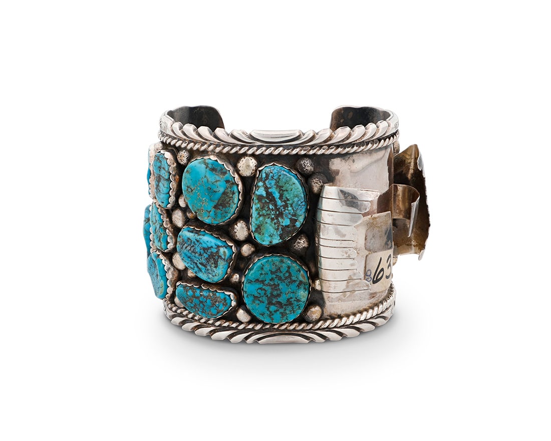 A Southwest sterling silver and turquoise watch cuff Mid/late 20th century Unmarked A Navajo-style (1 of 4)