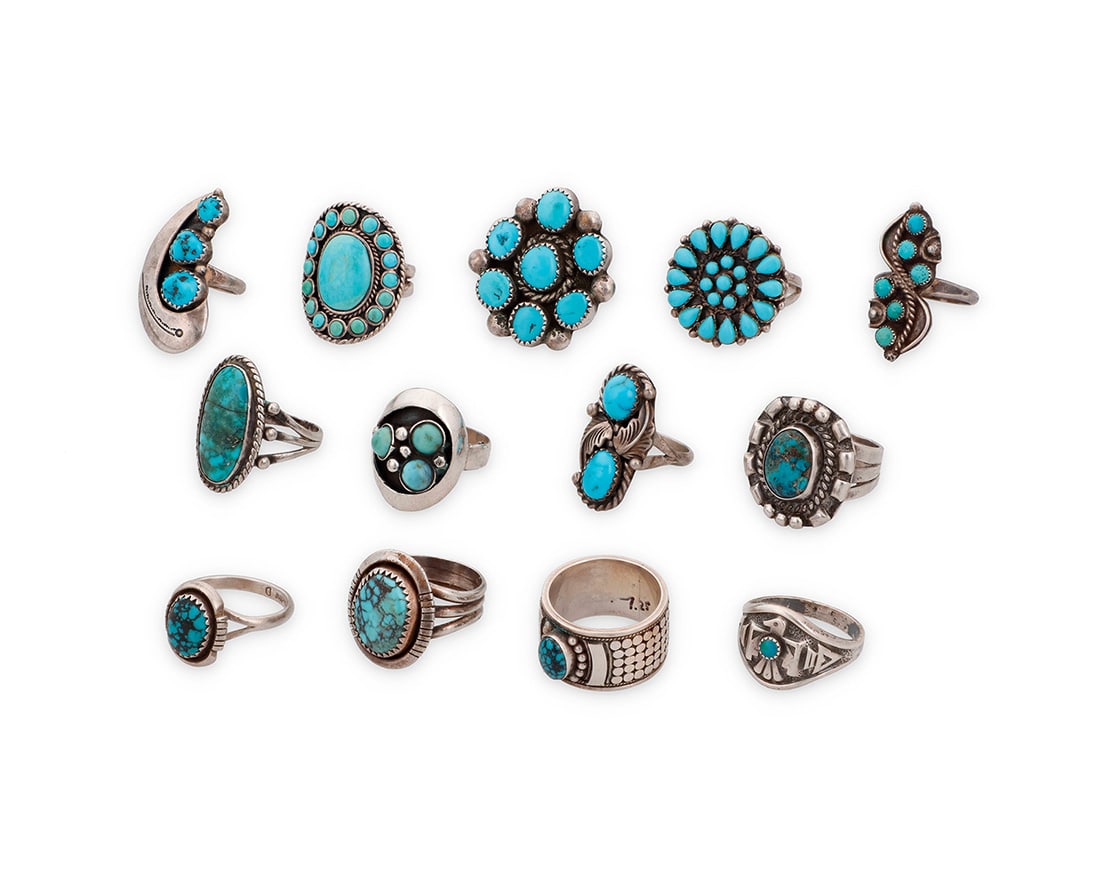 A group of Southwest style silver and turquoise rings (1 of 1)
