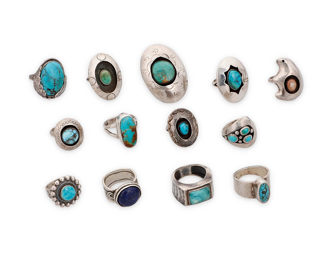 A group of Southwest style sterling silver and stone set Southwest rings (1 of 1)