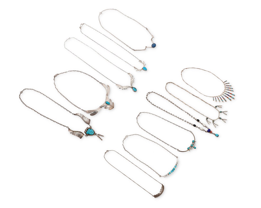 A group of Southwest style sterling silver and stone set necklaces Late 20th/21st century Most (1 of 5)