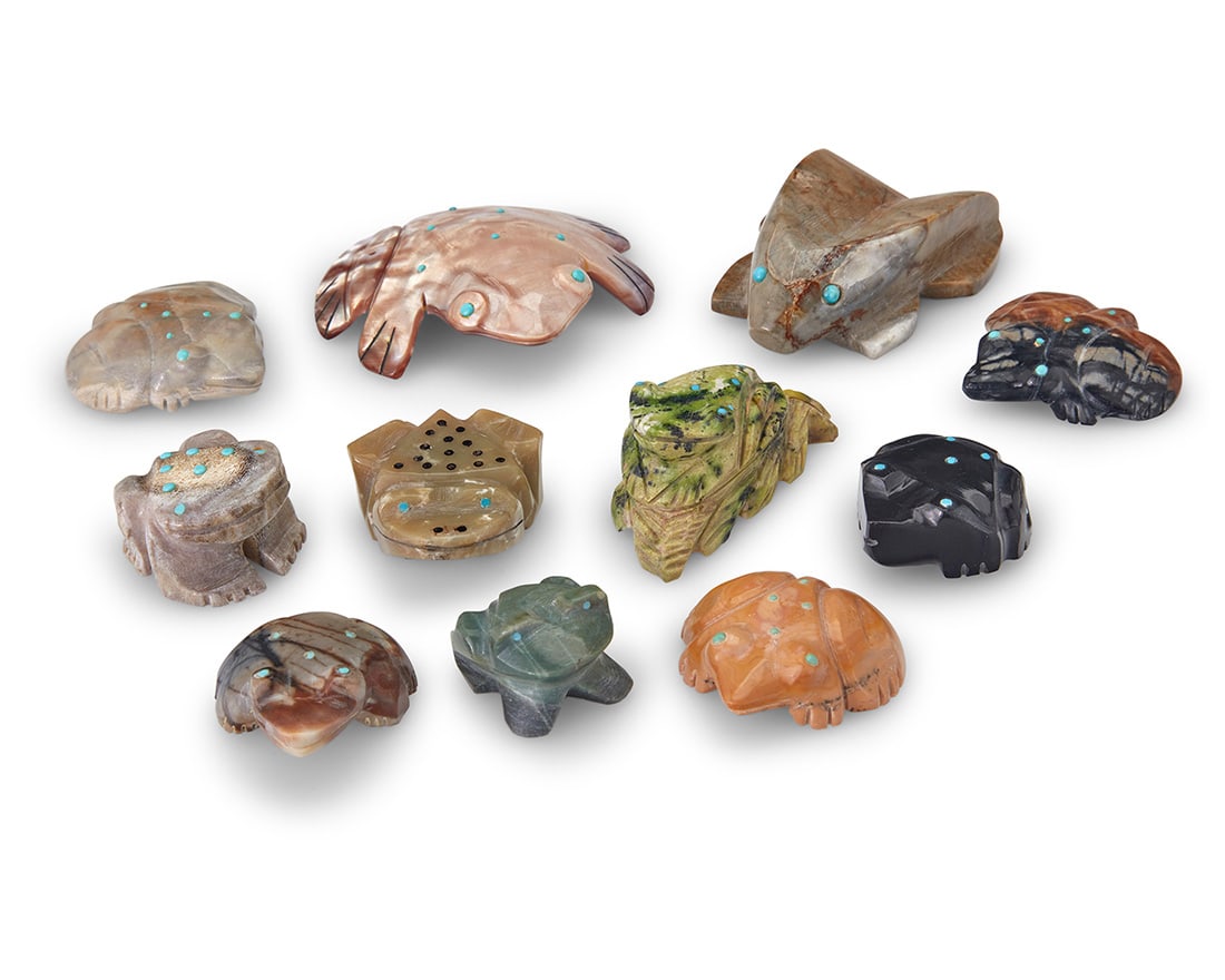 A group of Southwest Pueblo carved stone frog fetish figures Mid/late 20th century, mostly Zuni (1 of 1)