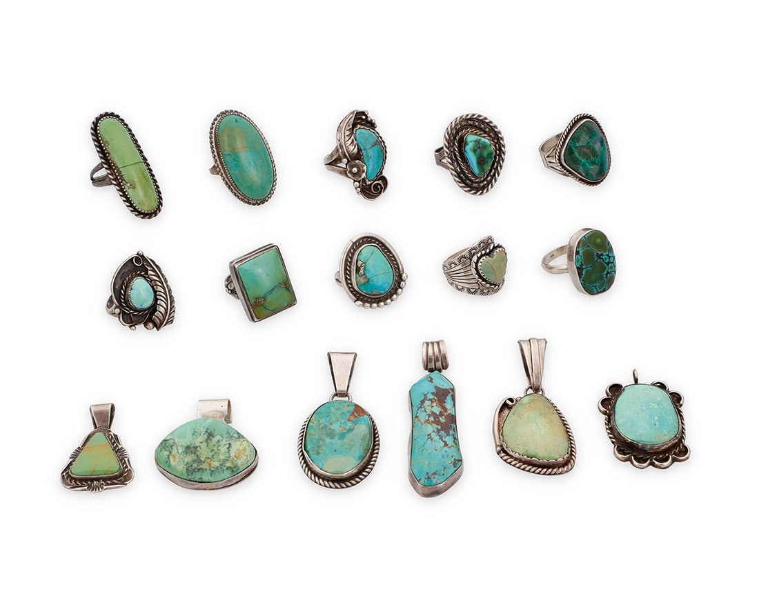 A group of Southwest style silver and turquoise jewelry Mid/late 20th century Six variously marked (1 of 1)
