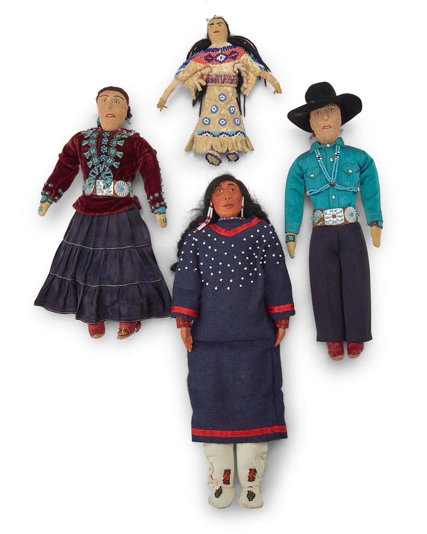 A group of Native American dolls 20th century; Navajo dolls circa 1954 Four dolls comprising a (1 of 6)