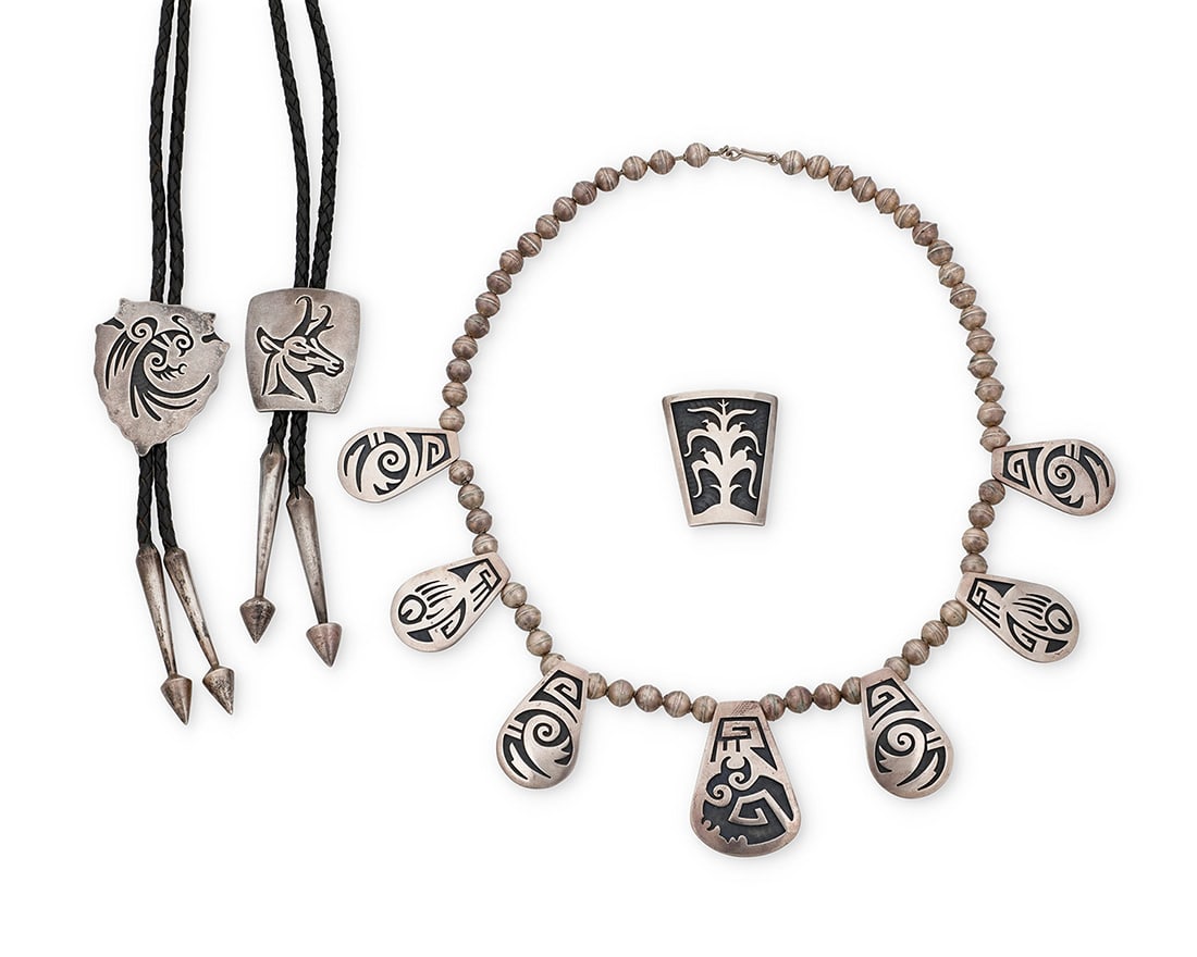 A group of Hopi Pueblo sterling silver overlay jewelry (1 of 3)